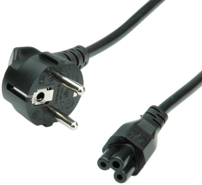 CABLE ALIMENTACION 1,8 M. CONECTOR SCHUKO ANGULADO - IEC320 C5, PARA NOTEBOOK COMPAQ-IBM (TRIPLE-TREBOL), NEGRO VALUE