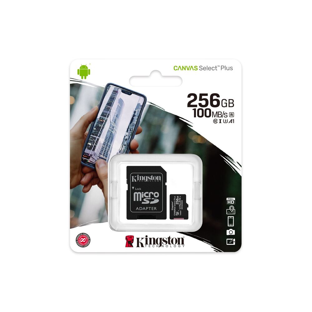 TARJETA MICRO SD XC KINGSTON CANVAS SELECT PLUS - 256GB - CLASE 10 - LECTURA 100MB/S - ESCRITURA 80MB/S (CanonDigital 0.24€ incluido)