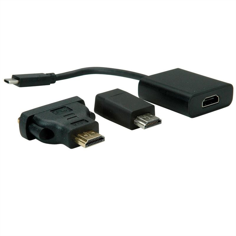 CONVERTIDOR TIPO C COMBO  - HDMI/DVI/VGA, M/M NEGRO VALUE