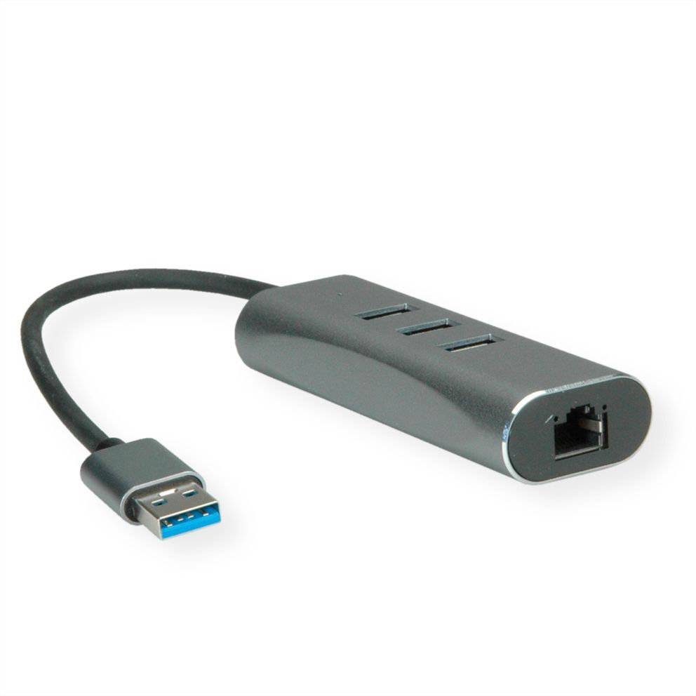 Convertidor  USB 3.2 Gen 1 a   Gigabit Ethernet + Hub  USB 3 Puertos VALUE