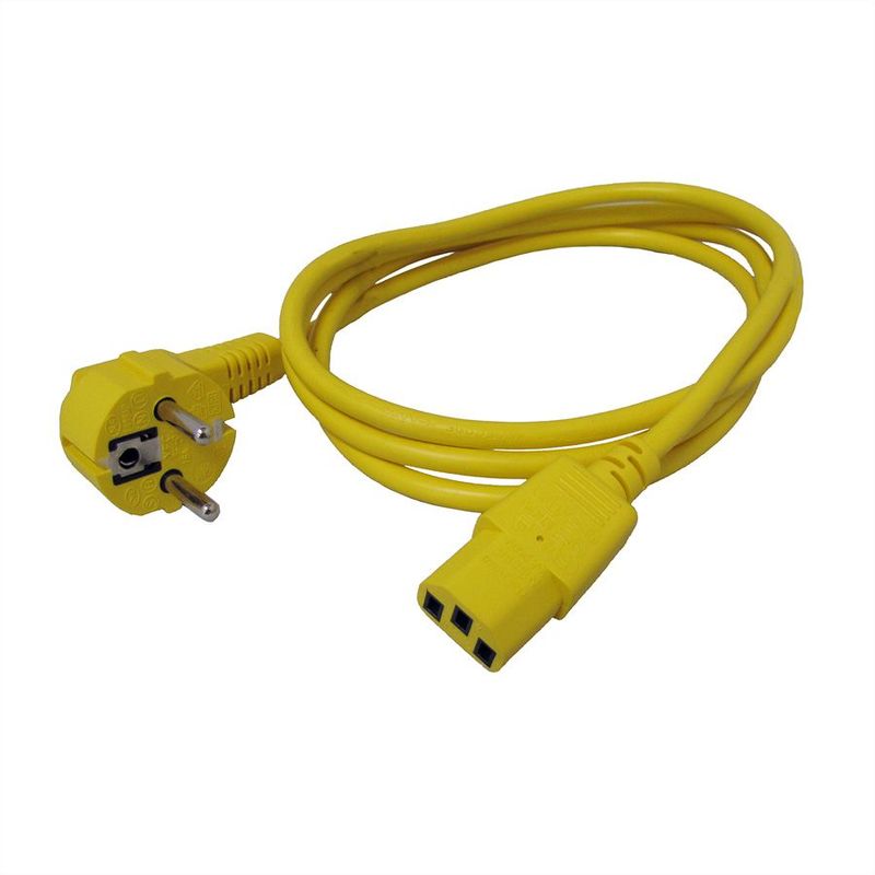 CABLE ALIMENTACIÓN ANGULADO, SCHUKO -  IEC320 C13 RECTO,  1,8 METROS AMARILLO ROLINE