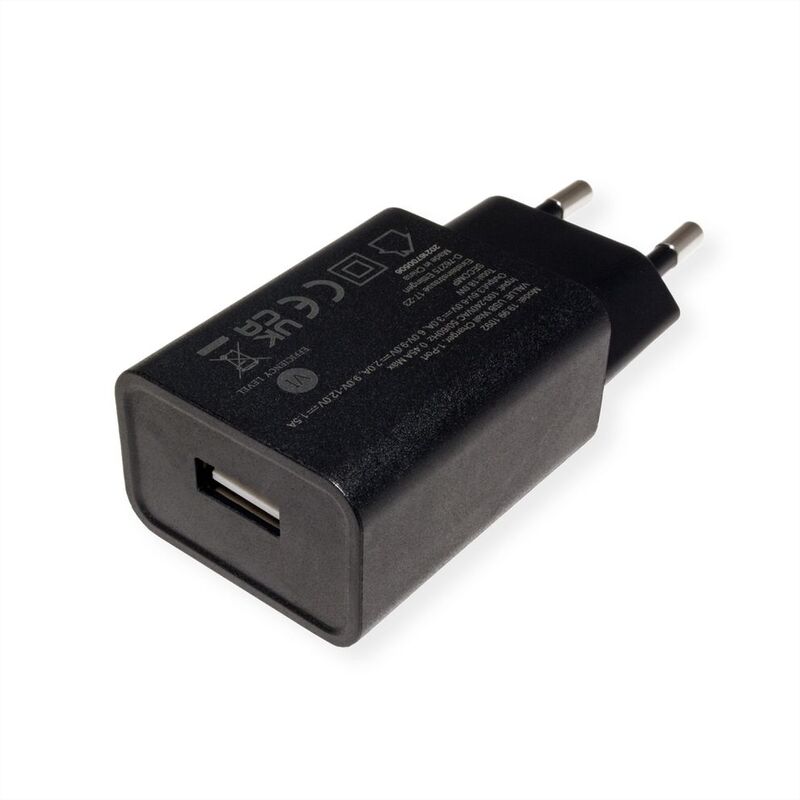 Cargador de pared USB, QC3.0, 1 puerto, Tipo A,  18 W, negro VALUE