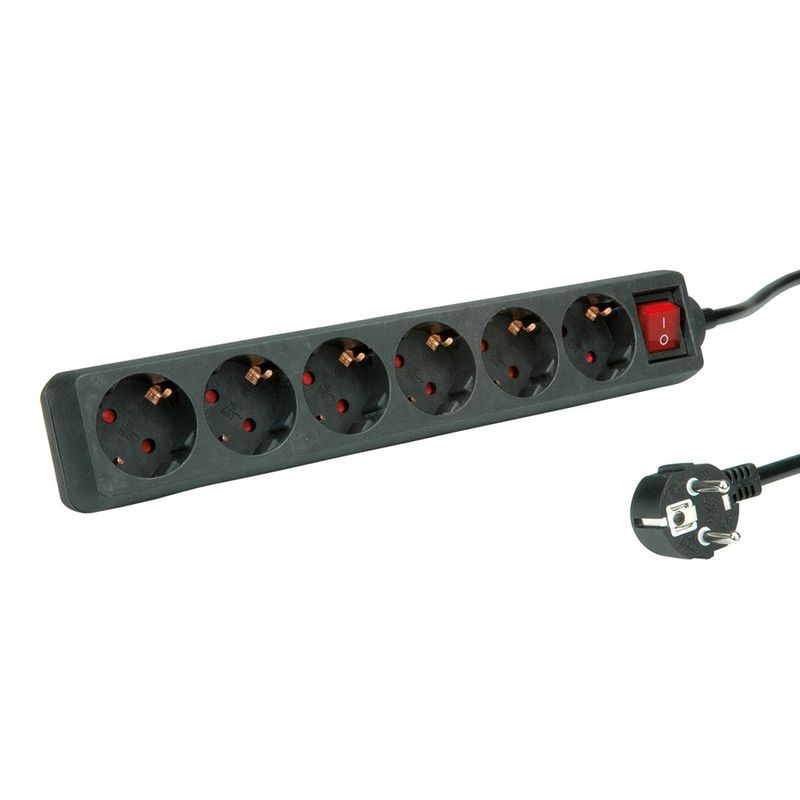 ROLINE Power Strip, 6x, with Switch, black, 6m