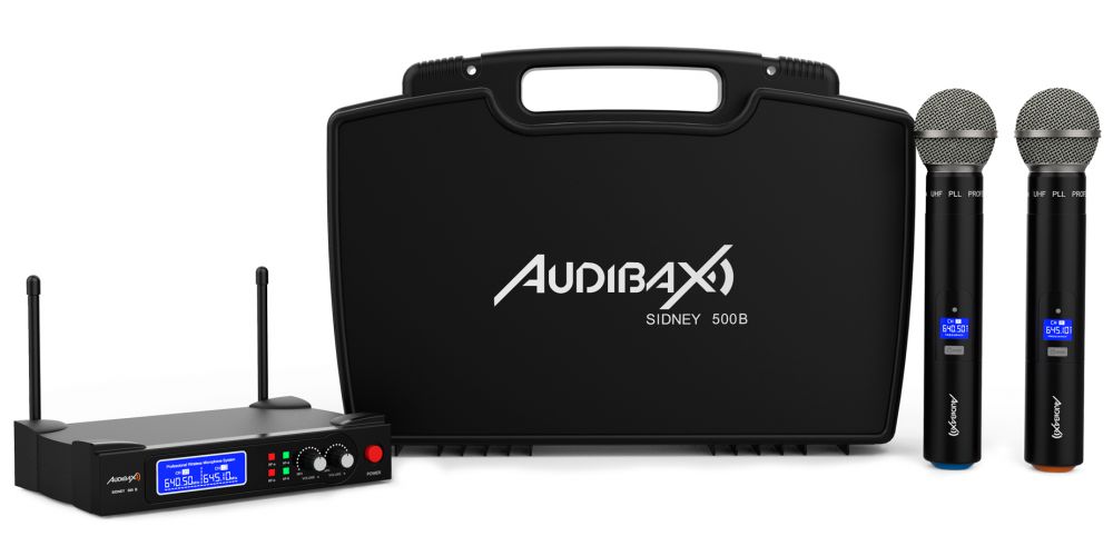 Audibax Sidney 500 B Micrófono Inalámbrico Profesional  UHF Doble Mano + Maleta